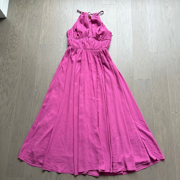 Simkhai Carli Plisse Halter Midi Dress Halter Opera Pink - Size 2 - Picture 2 of 10